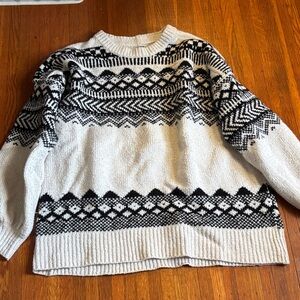 American Eagle Outfitters Black and Cream Patterned Sweater